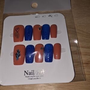 Nail Art Blue and Orange Press-On Nails